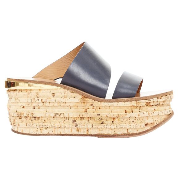 Chloé Shoes - Chloe navy leather cork platform wedge sandals